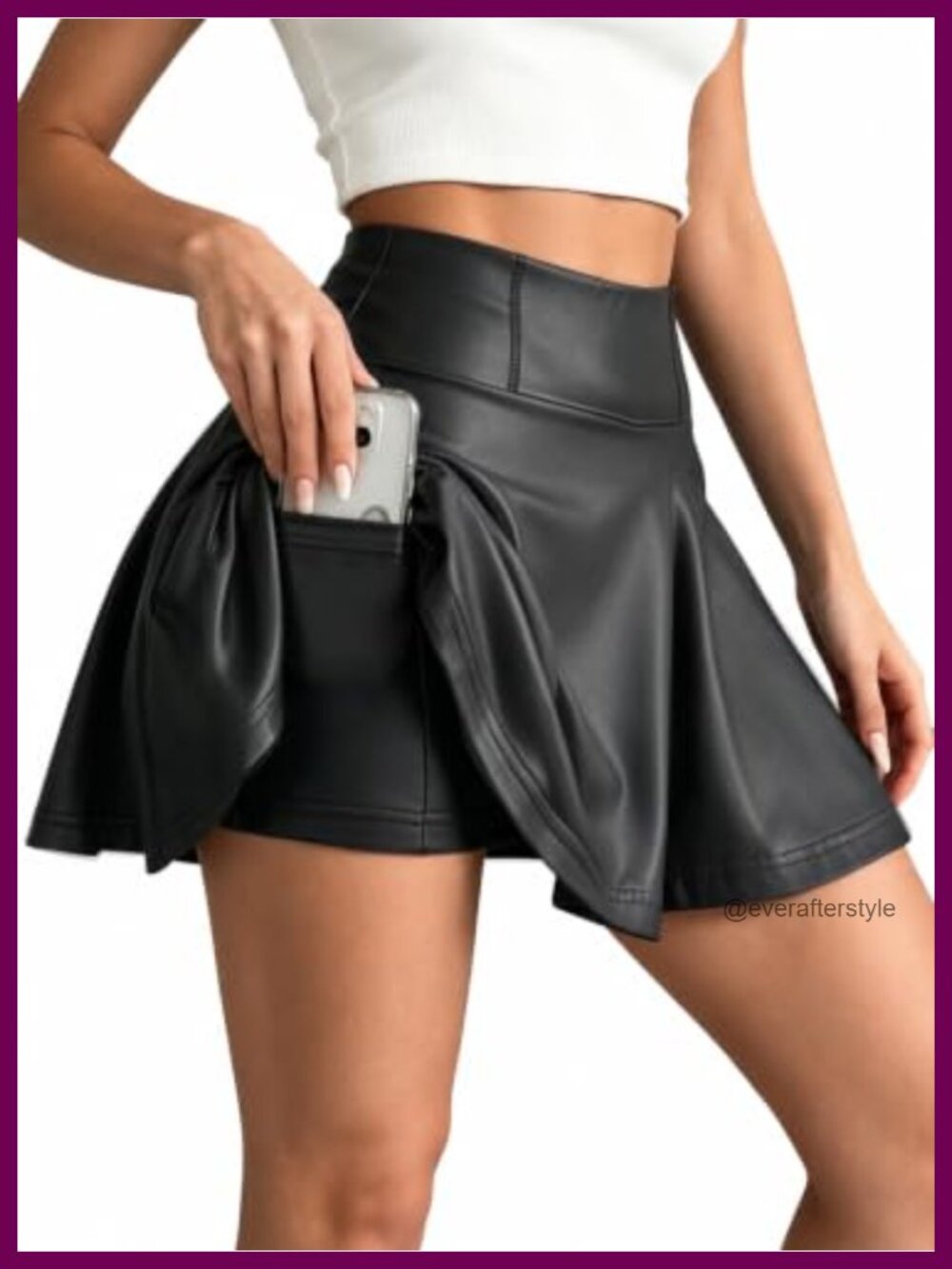 Avanova Women PU Faux Leather Flared Mini Skirt High Waisted A-Line